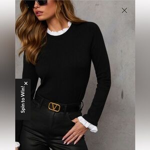 VICI France Contrast Ruffle Sweater Top